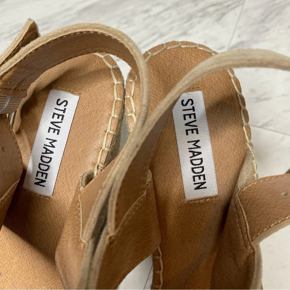 Steve Madden Uri Tan Suede Espadrille Square Toe Wedge Sandal 9 1/2